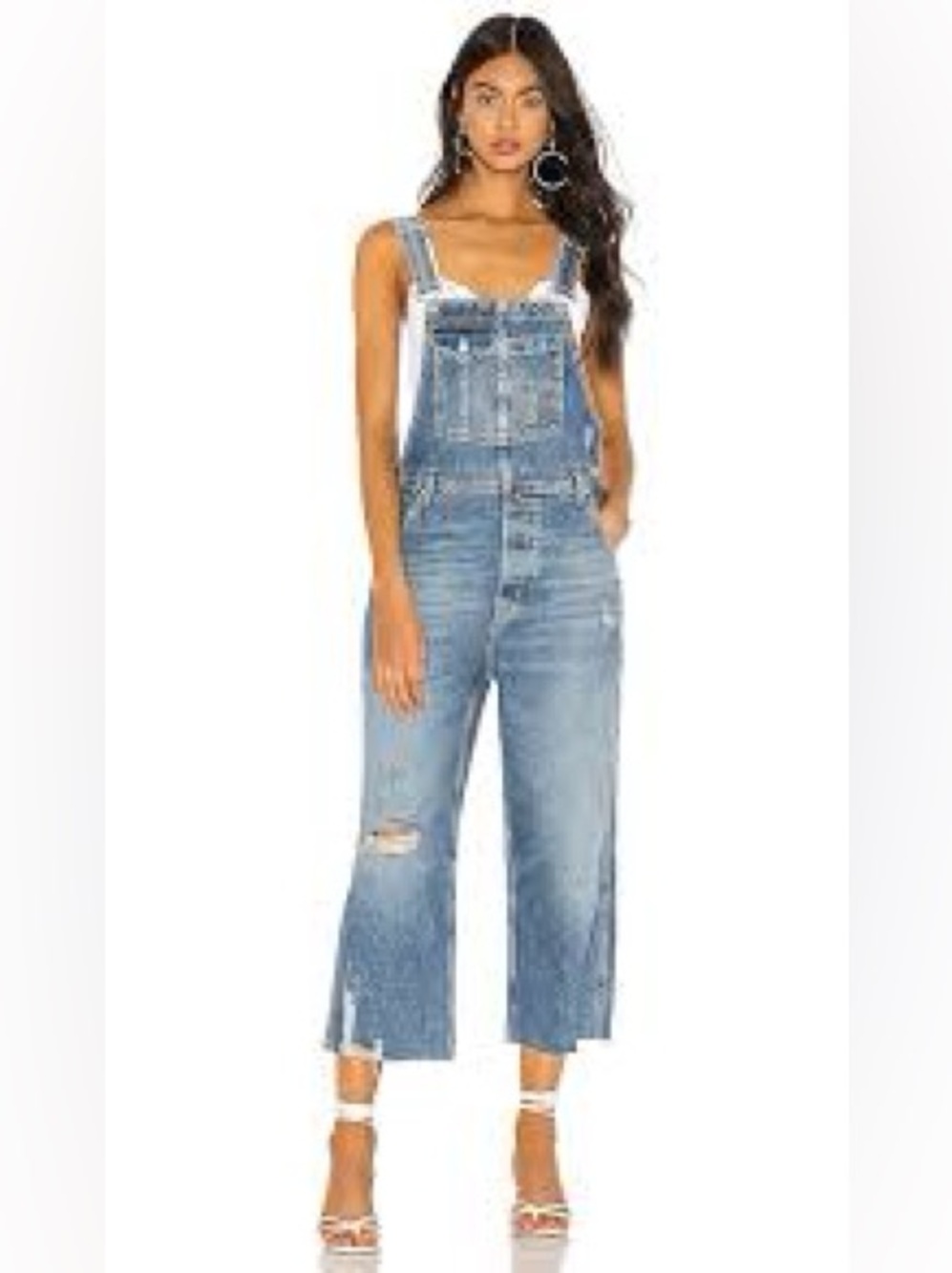 We The Free Free People Baggy BF Boyfriend Distressed Denim Overalls